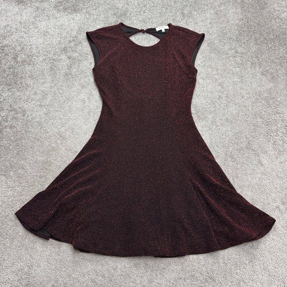 Les Petites Paris Metallic Backless Sparkle Midi A-Line Dress Womens Medium Red